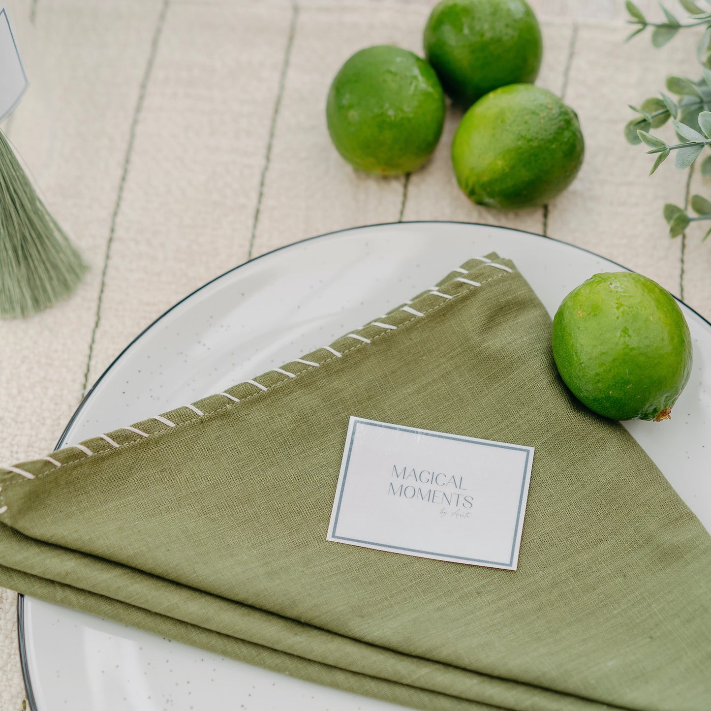 Green Napkin with Hand-Stitched Trim