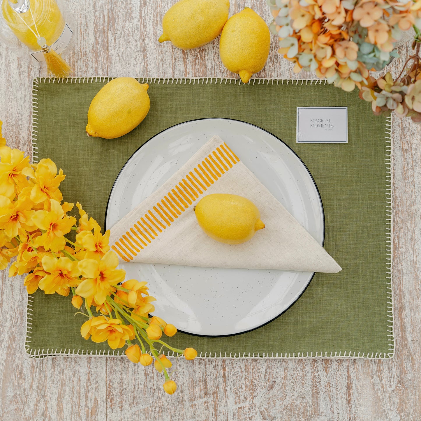 Green Cotton Placemats with Crochet Accent