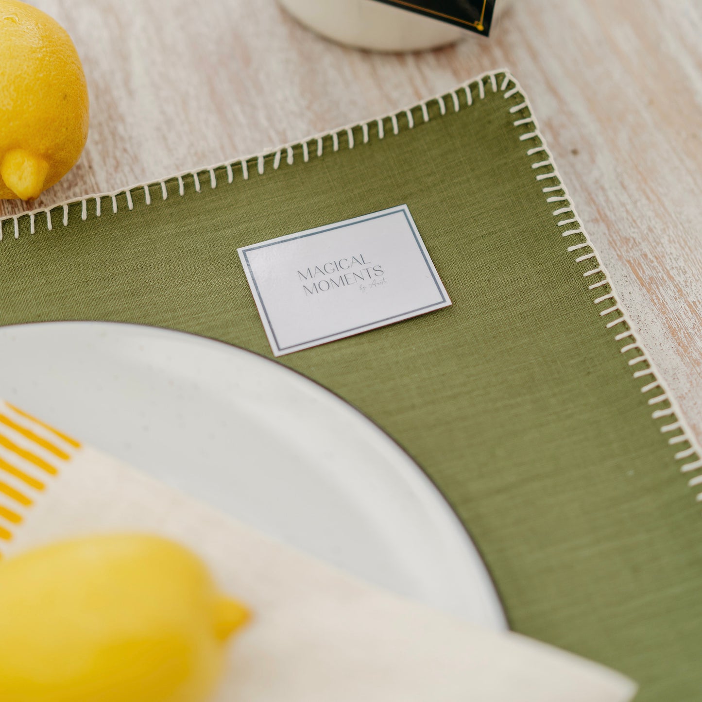 Green Cotton Placemats with Crochet Accent