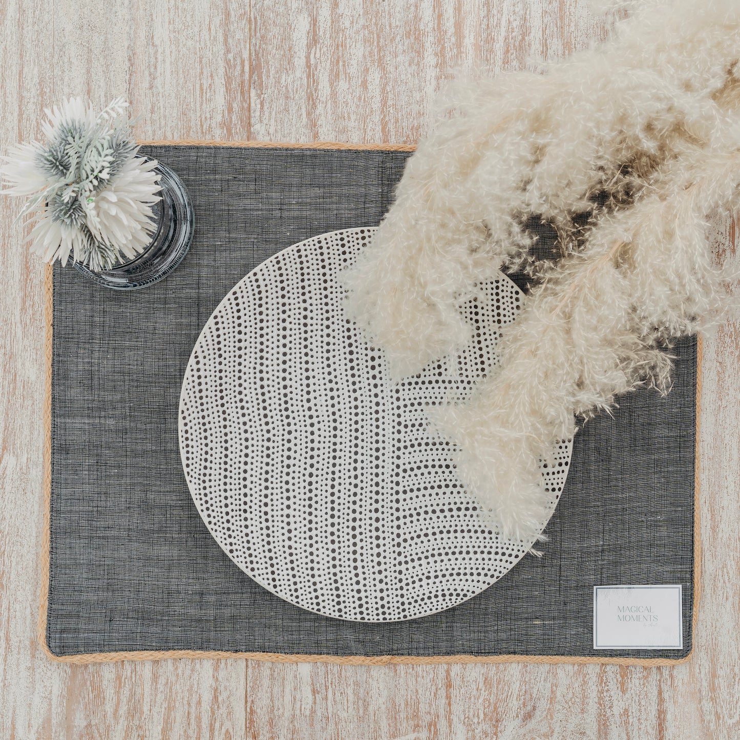 Grey Cotton Placemats with Jute Cord