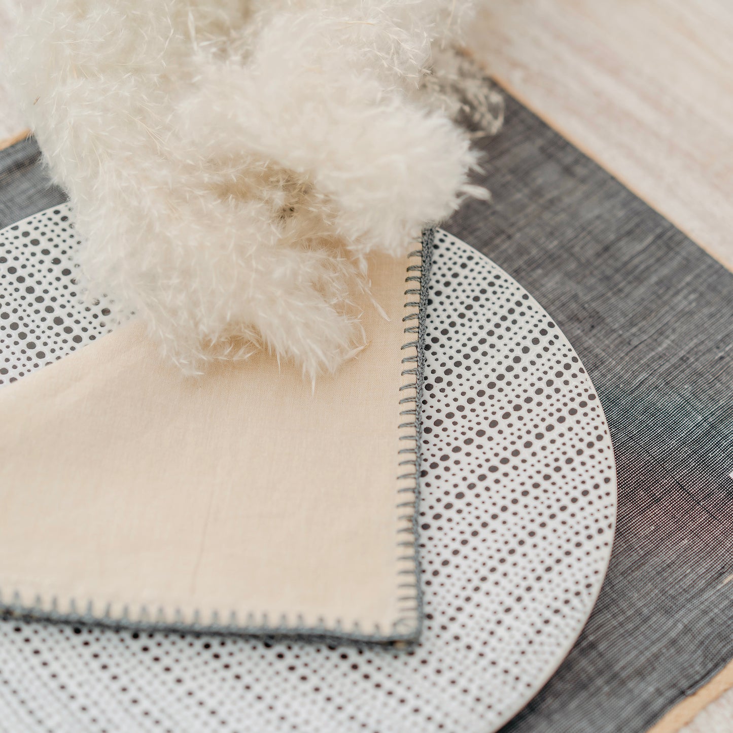 Ecru Napkin with Crochet Trim