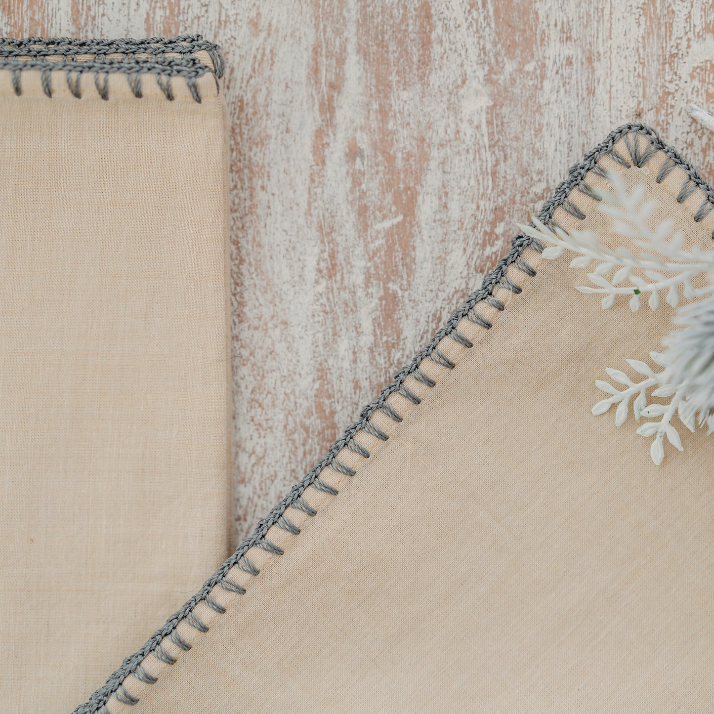 Ecru Napkin with Crochet Trim