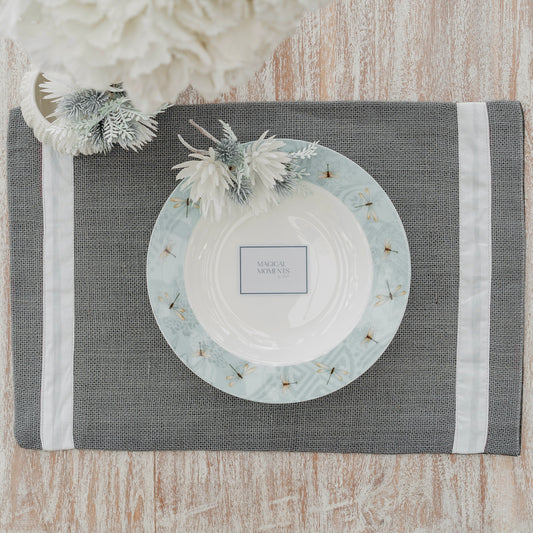 Grey Jute Placemat with White Accent