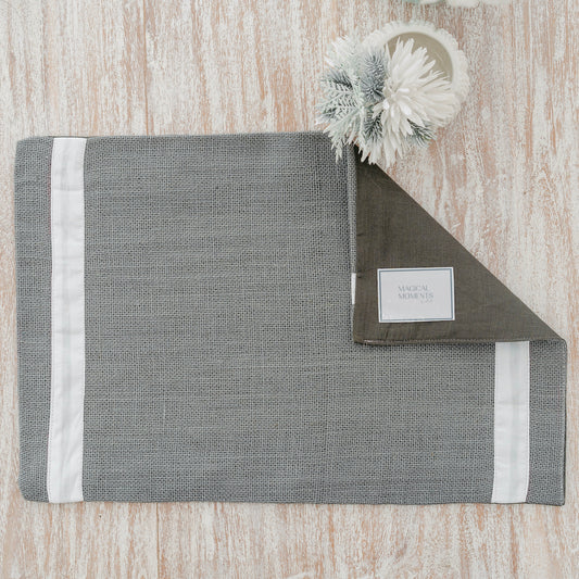Grey Jute Placemat with White Accent