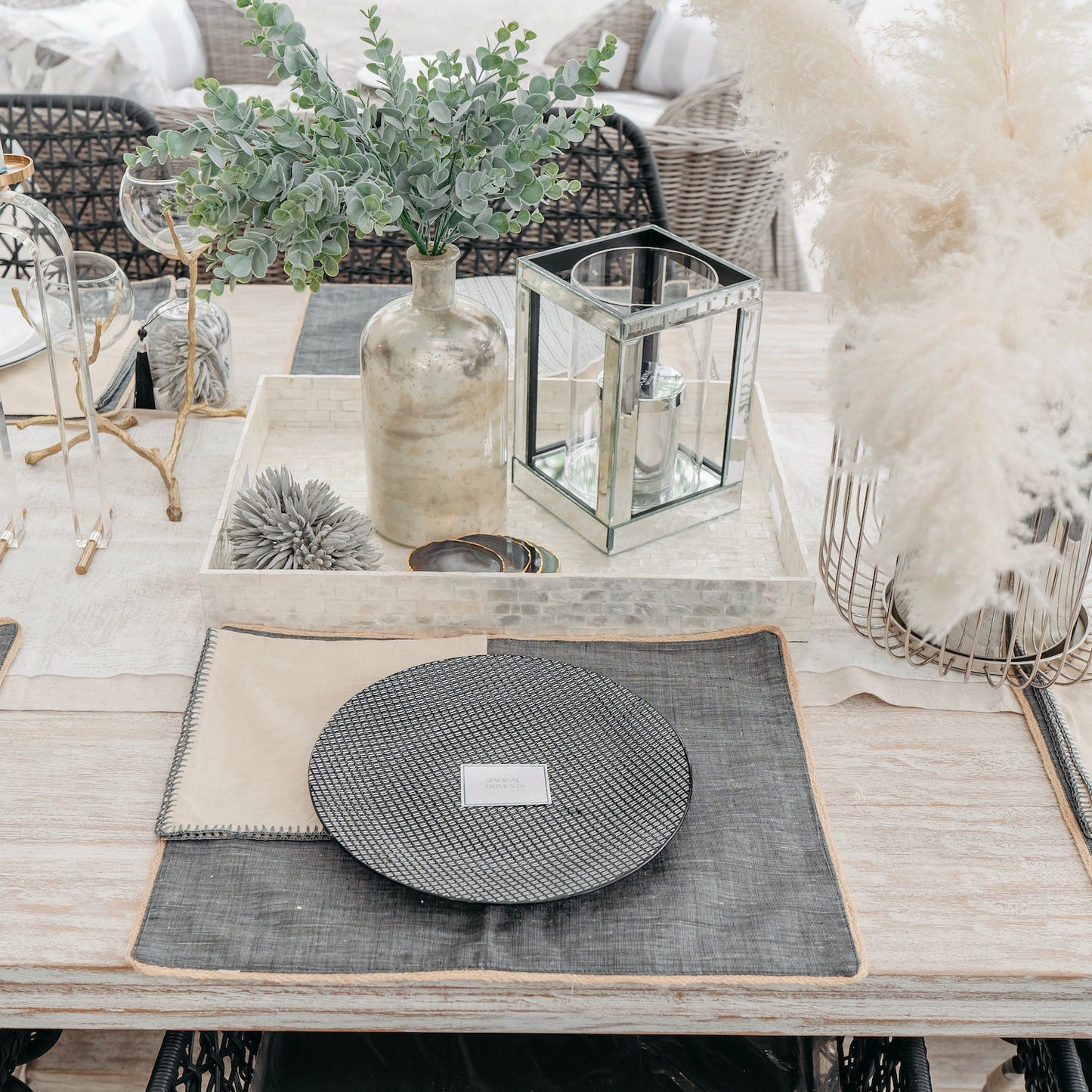Grey Cotton Placemats with Jute Cord