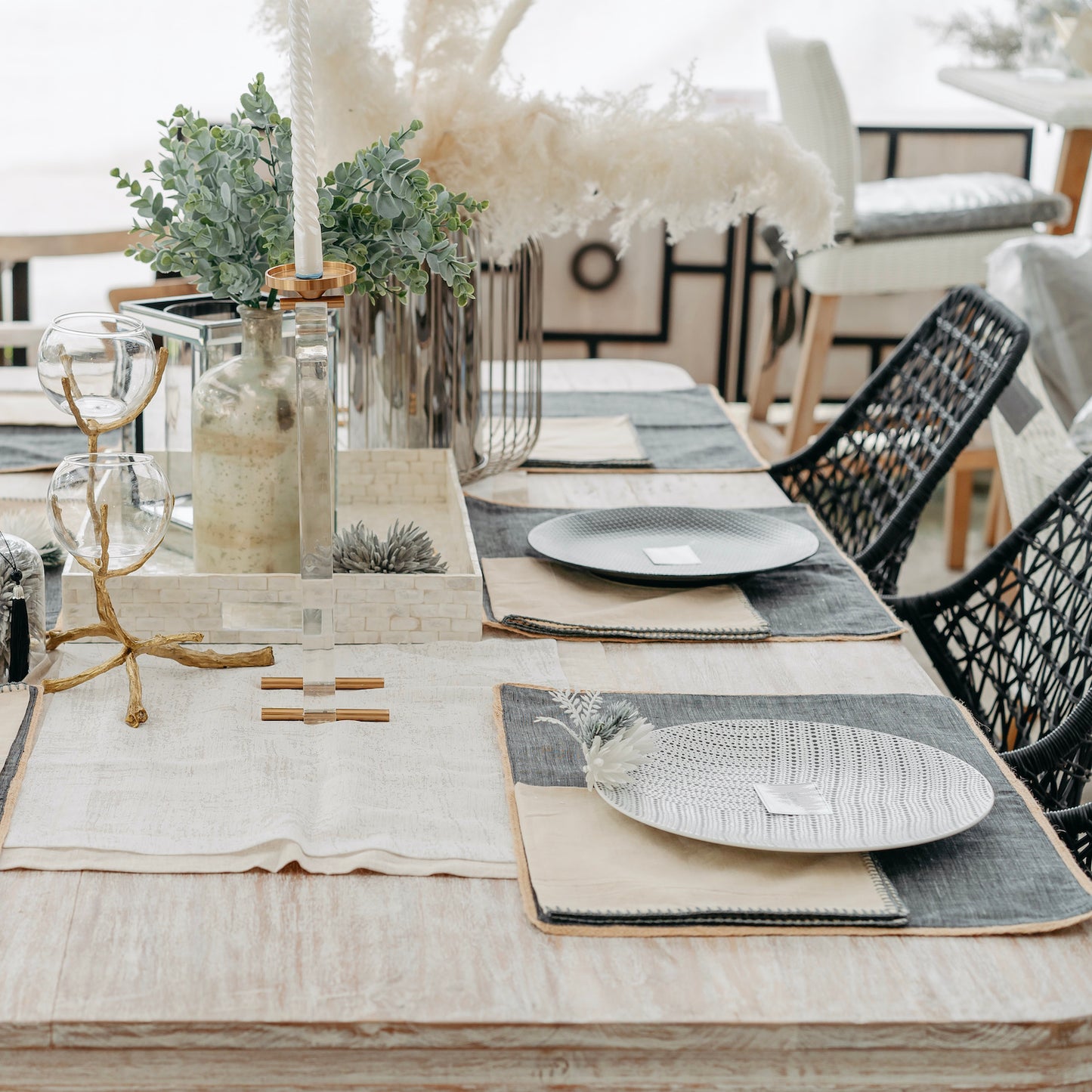 Grey Cotton Placemats with Jute Cord