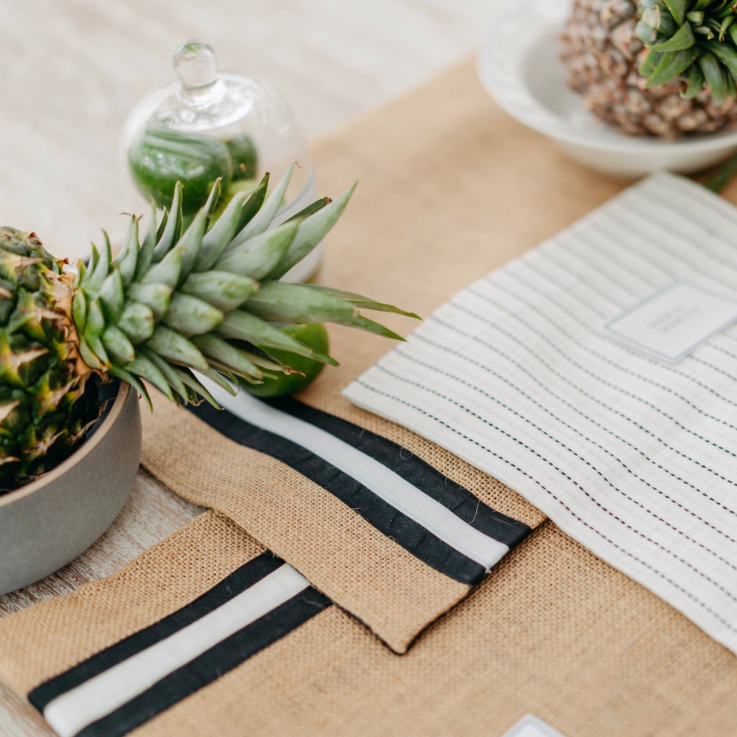 Natural Jute Placemat with Black and White Accent