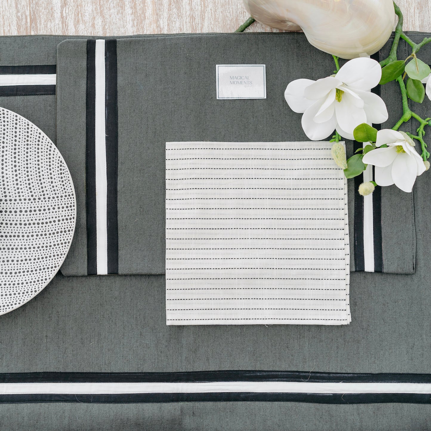 Grey Juco Placemats with Black and White Accents