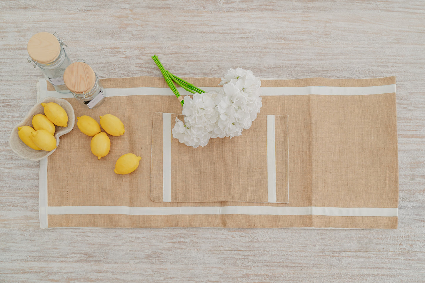 Natural Jute Runner with White Accent
