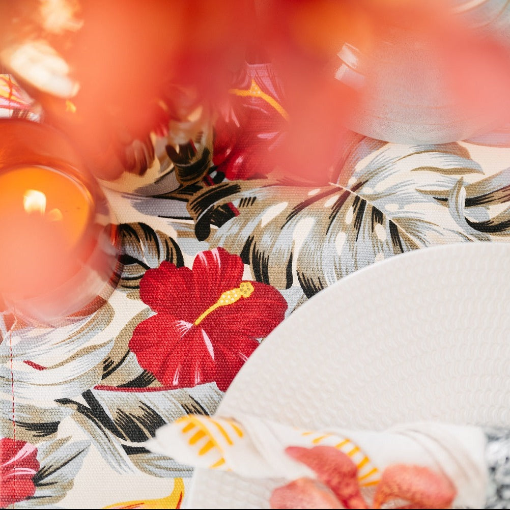 White, Grey and Red Tropical Placemat