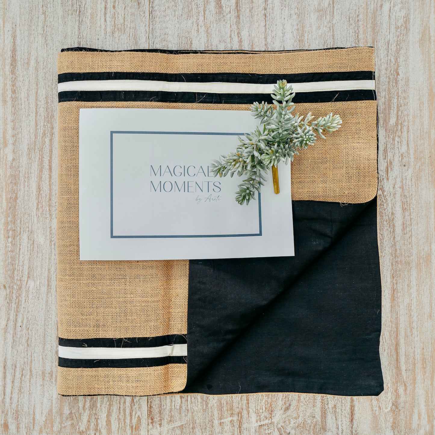 Natural Jute Runner with Black and White Accent