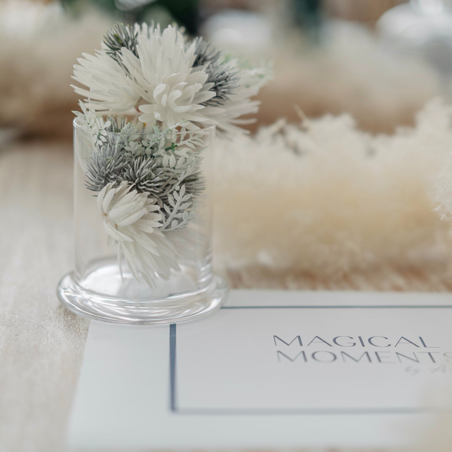 Clear Glass Holder with Faux Flowers