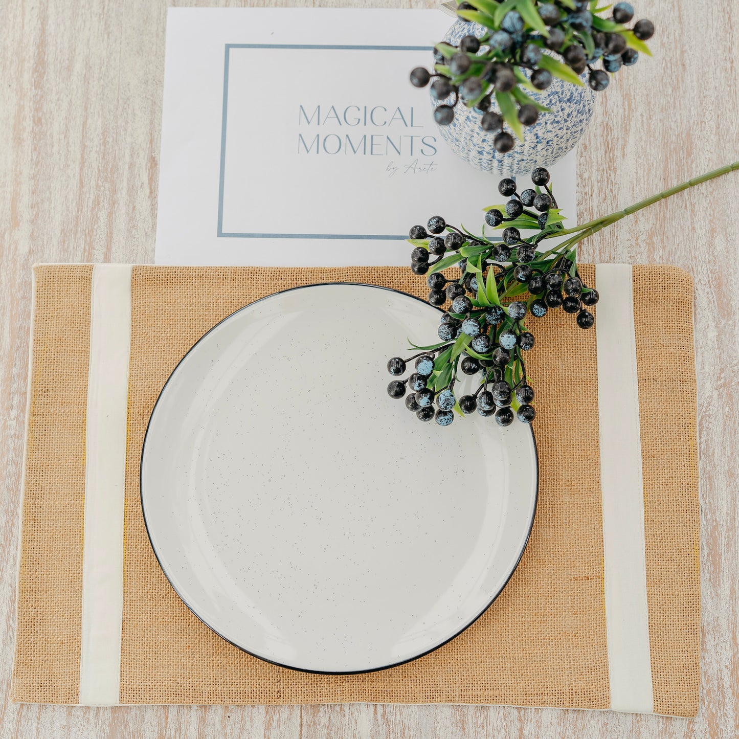 Natural Jute Placemat with White Accent