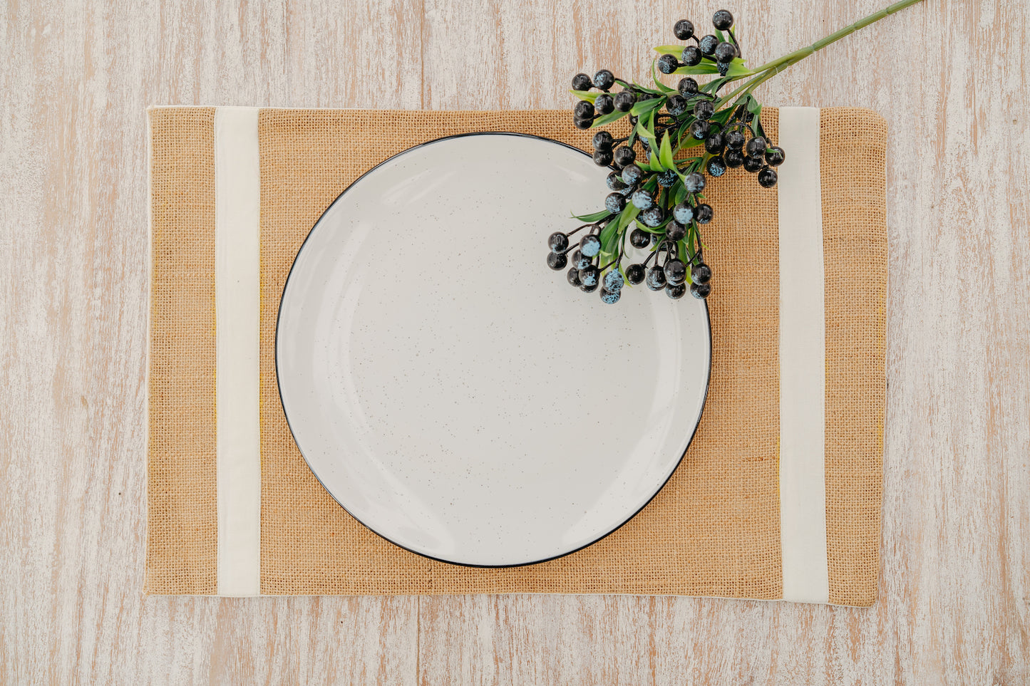 Natural Jute Placemat with White Accent