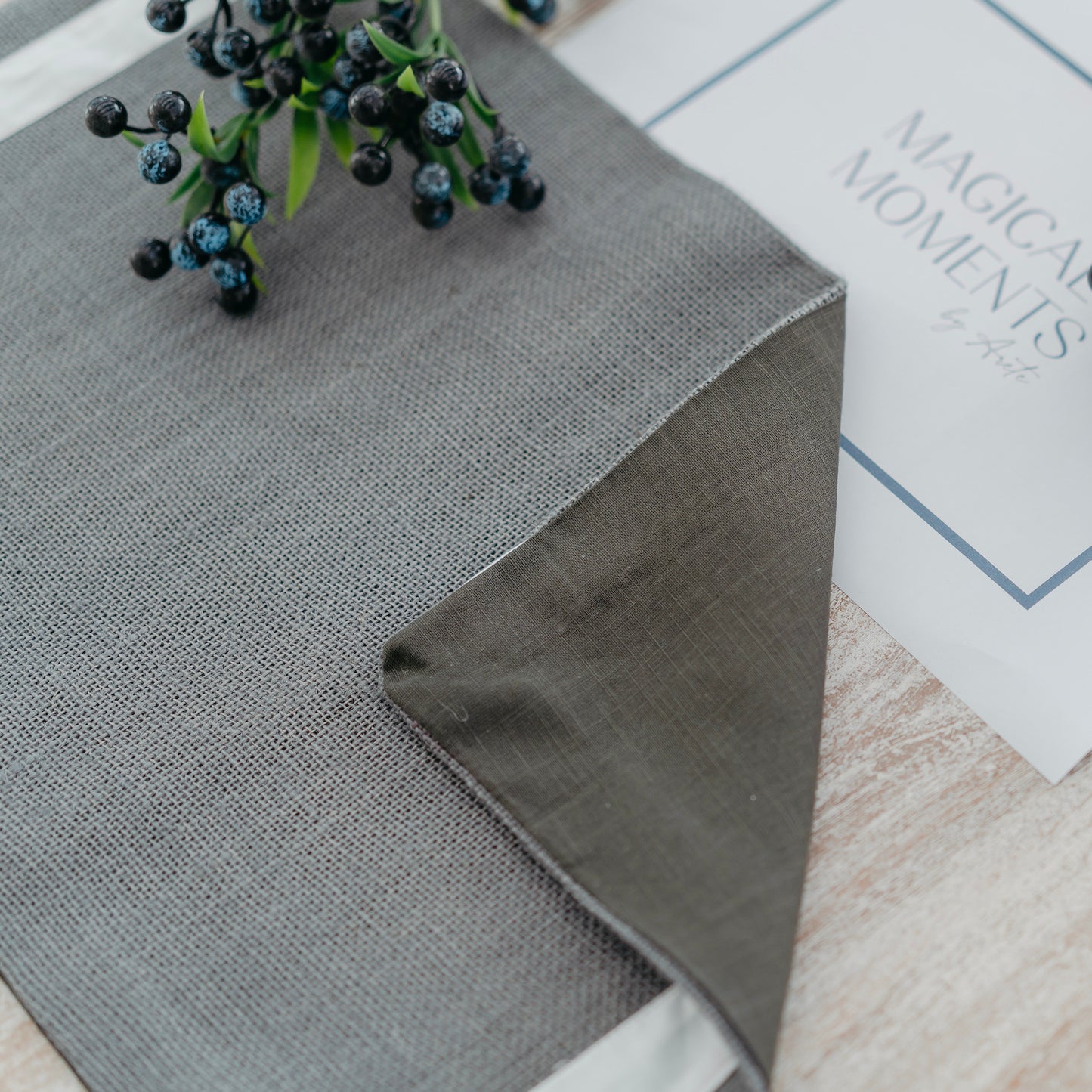 Grey Jute Placemat with White Accent
