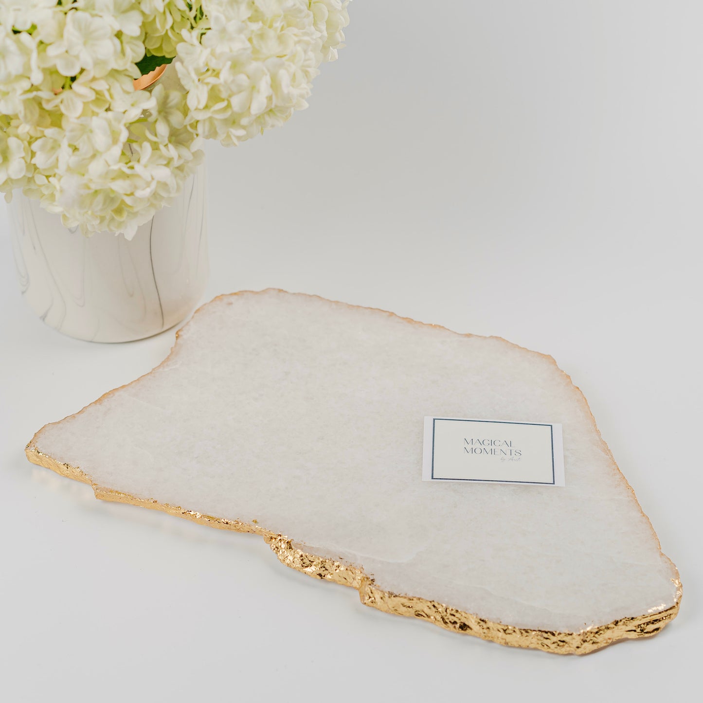 White Quartz Platter with Gold Edge