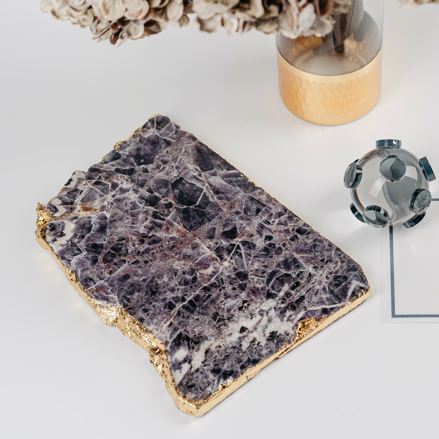 Amethyst Platter with Gold Edge