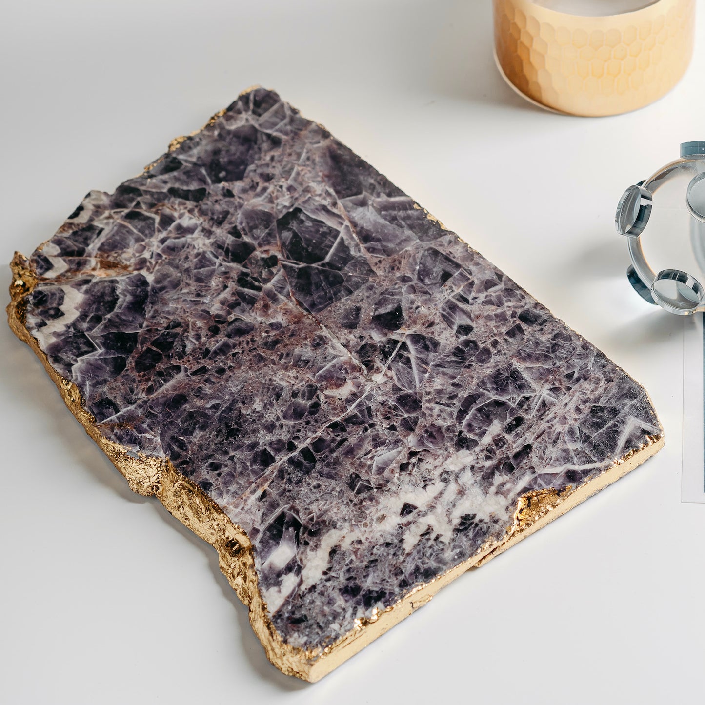 Amethyst Platter with Gold Edge