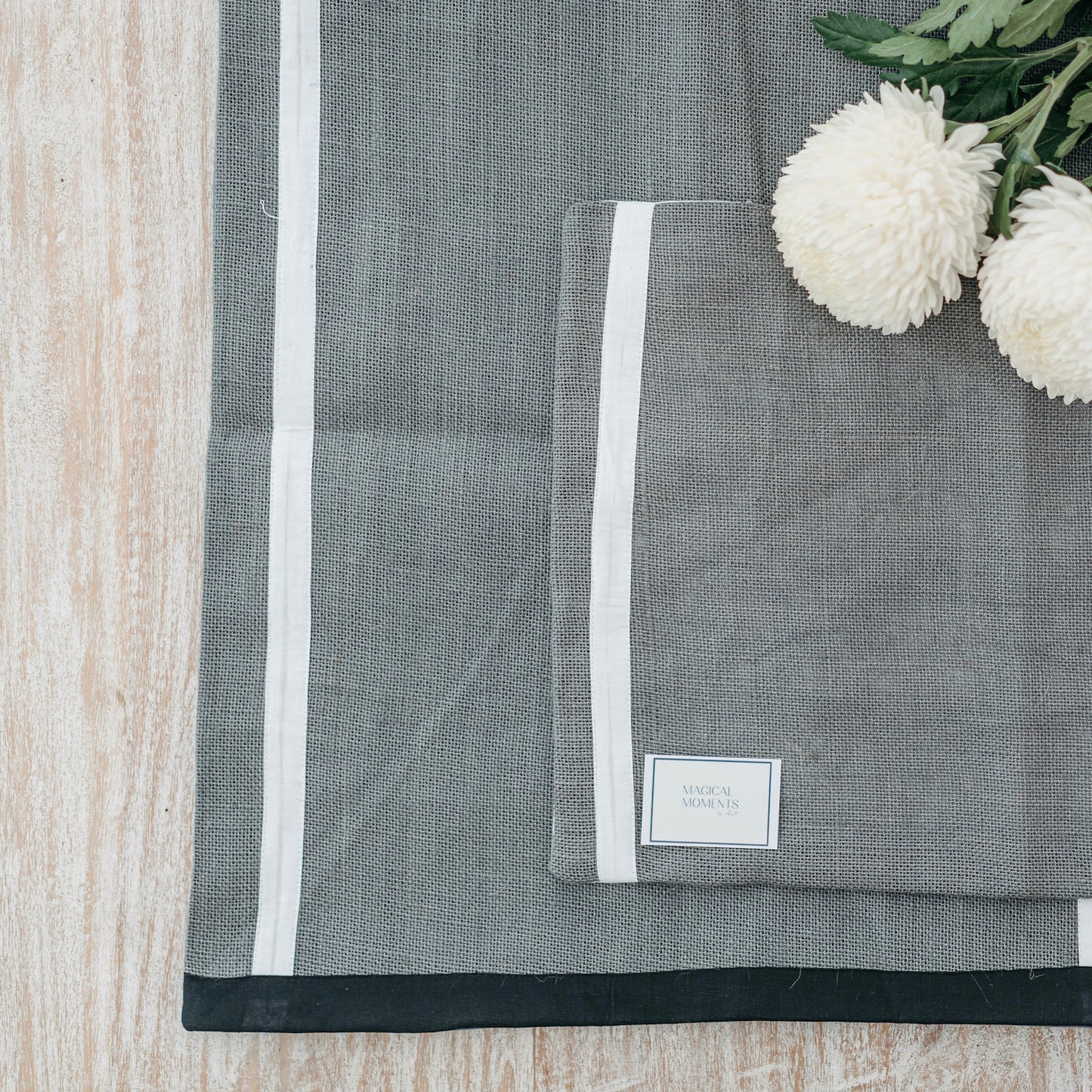 Grey Jute Runner with White and Black Accents