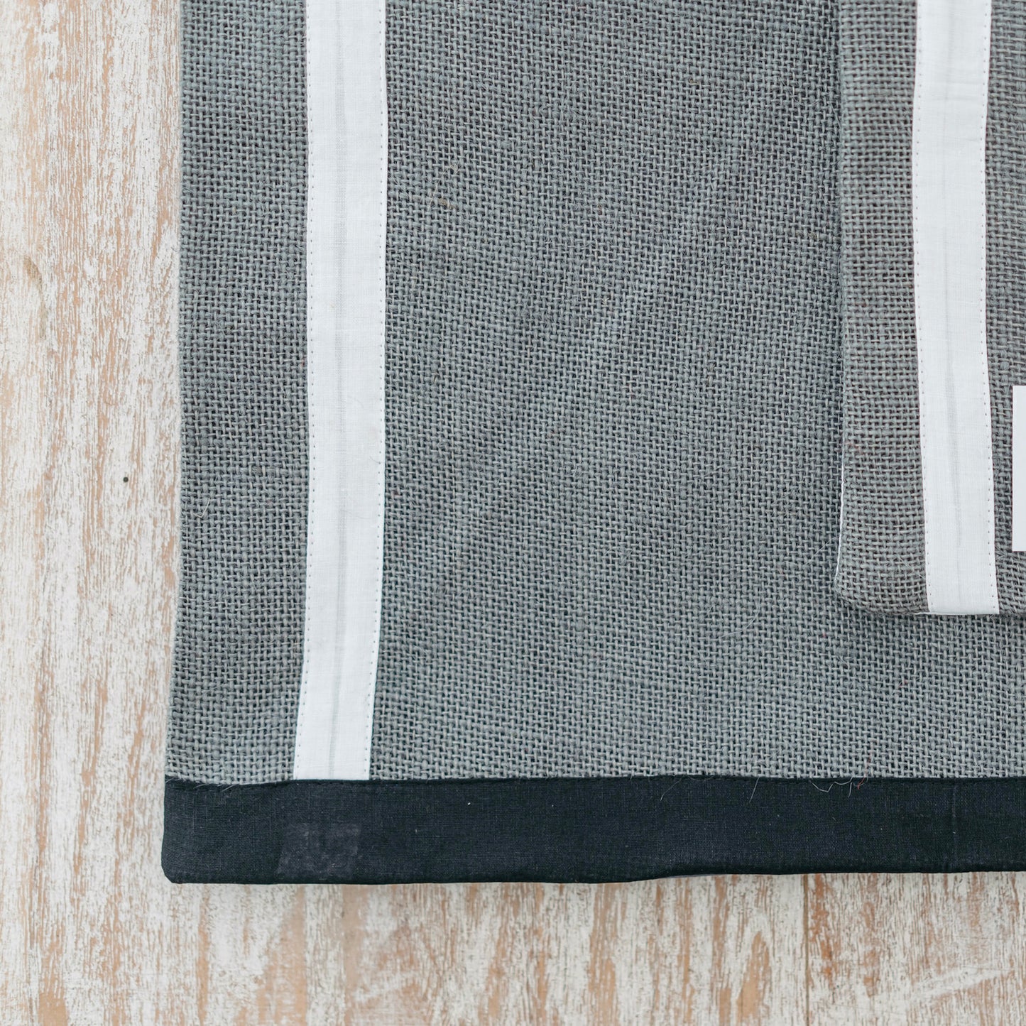 Grey Jute Runner with White and Black Accents