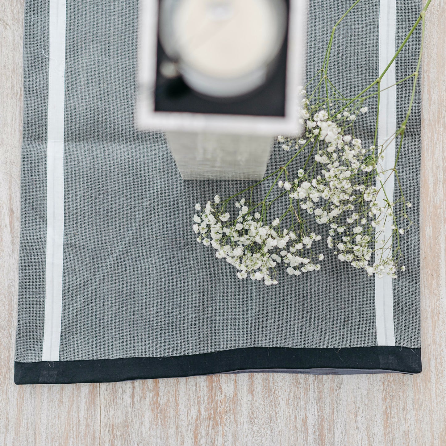 Grey Jute Runner with White and Black Accents