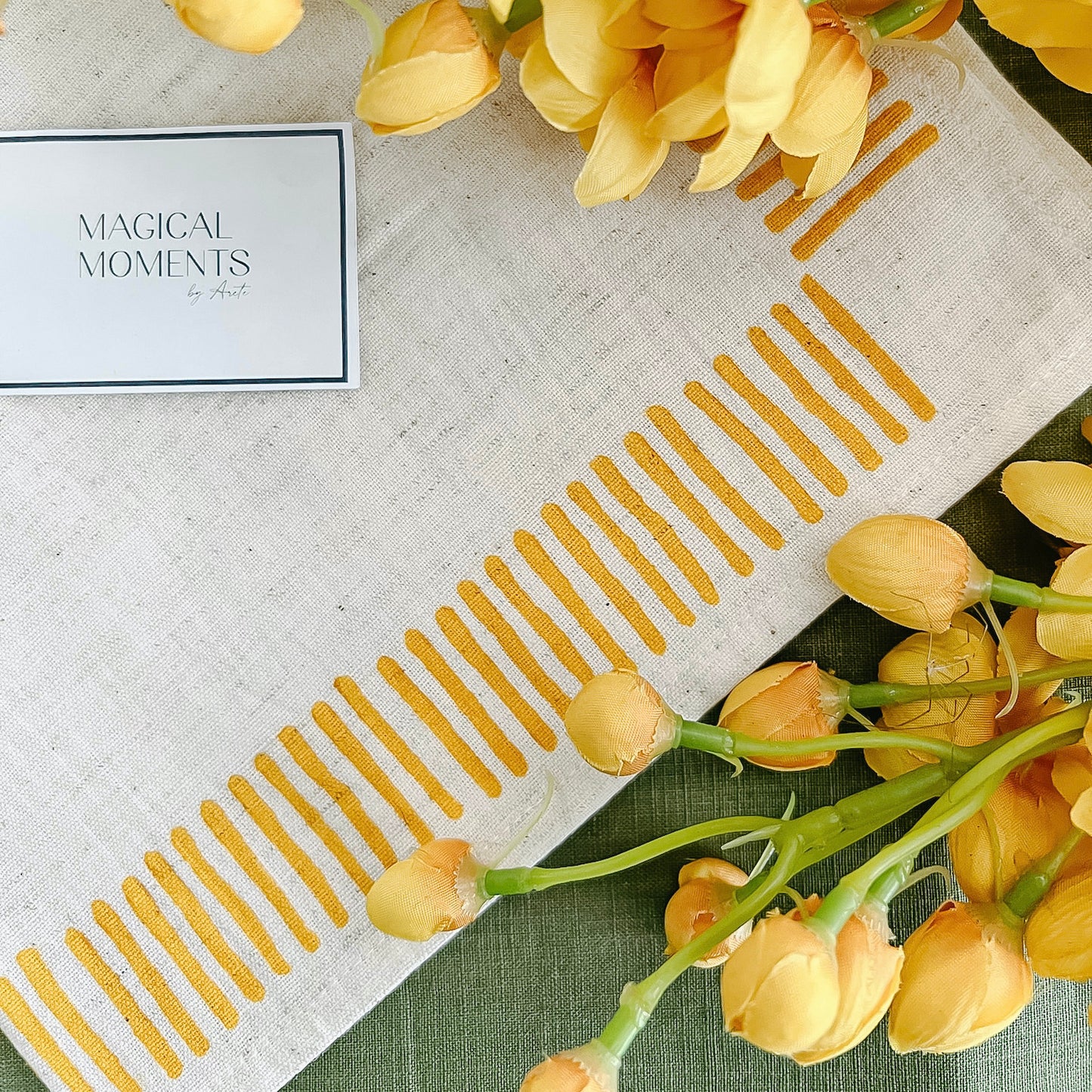 Cotton Napkin with Block-Printed Border