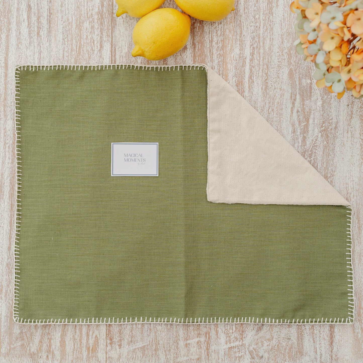 Green Cotton Placemats with Crochet Accent
