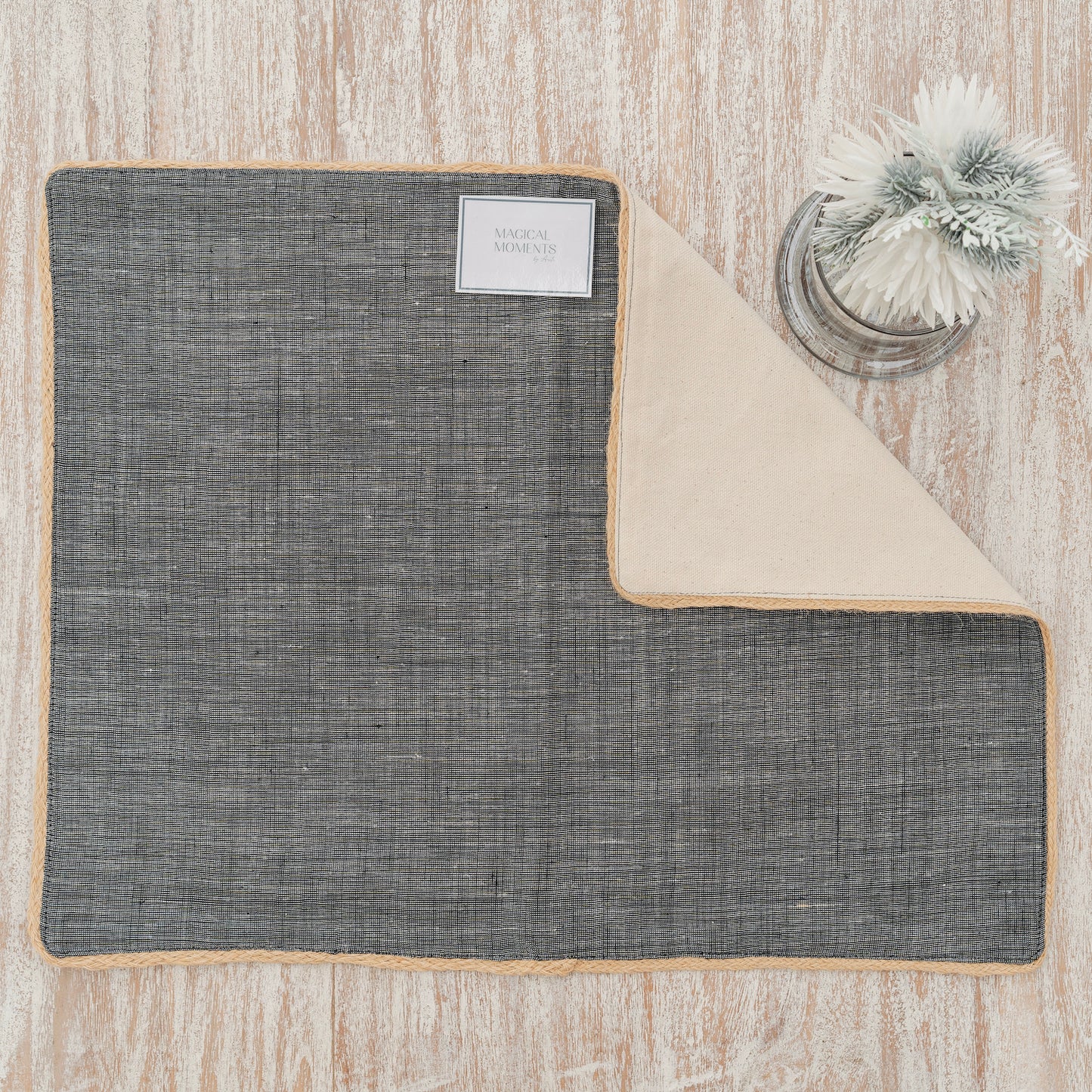 Grey Cotton Placemats with Jute Cord