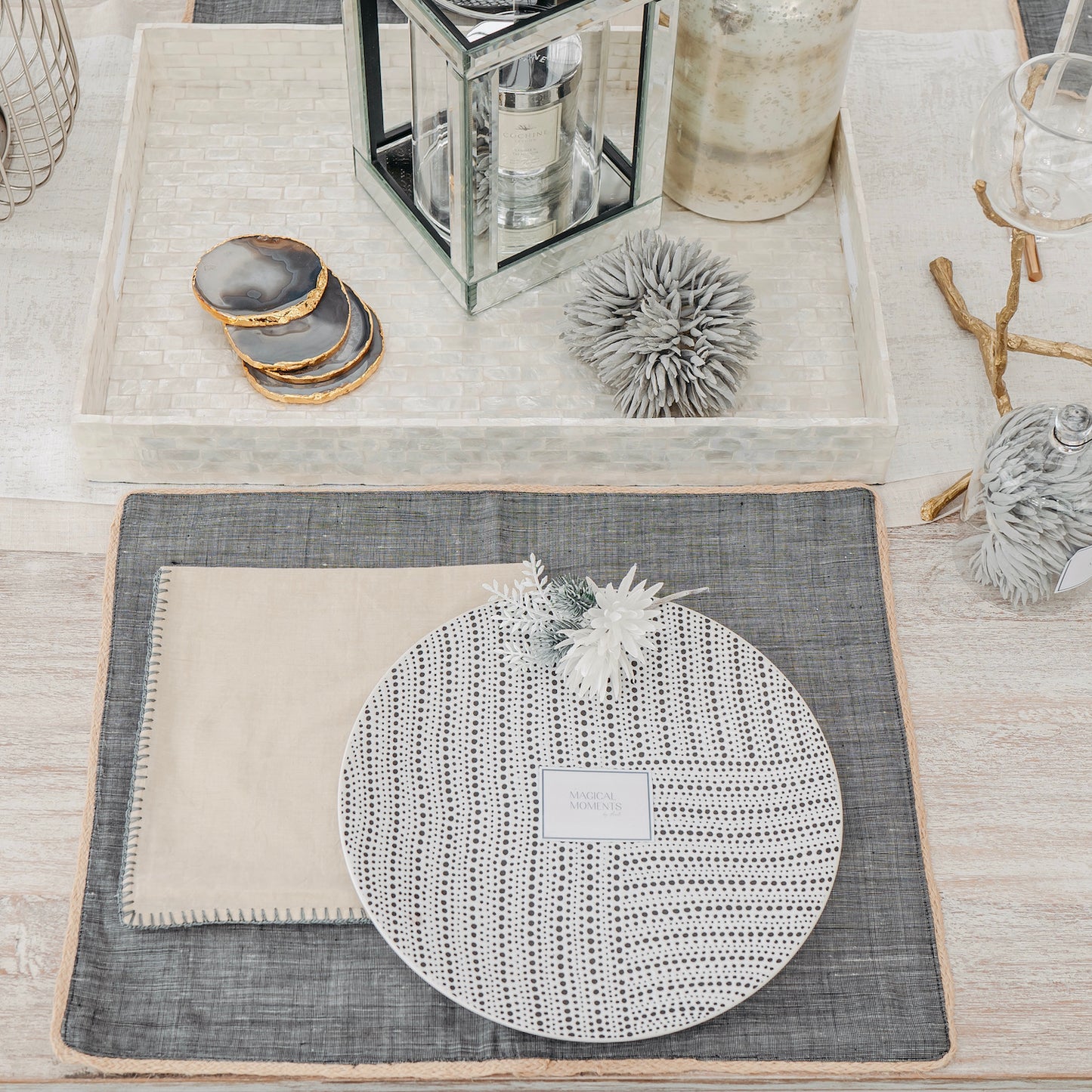 Grey Cotton Placemats with Jute Cord