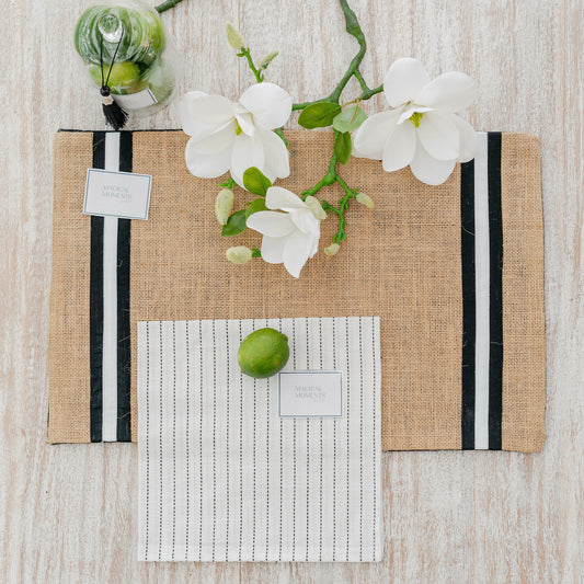 Natural Jute Placemat with Black and White Accent