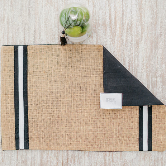 Natural Jute Placemat with Black and White Accent