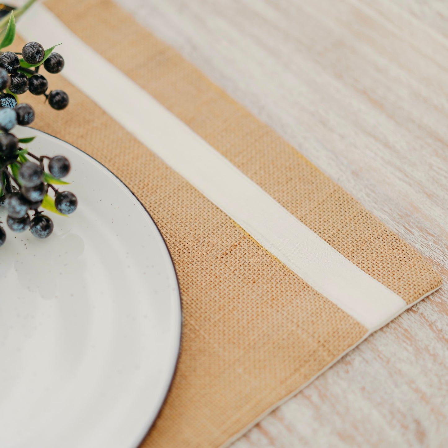 Natural Jute Placemat with White Accent