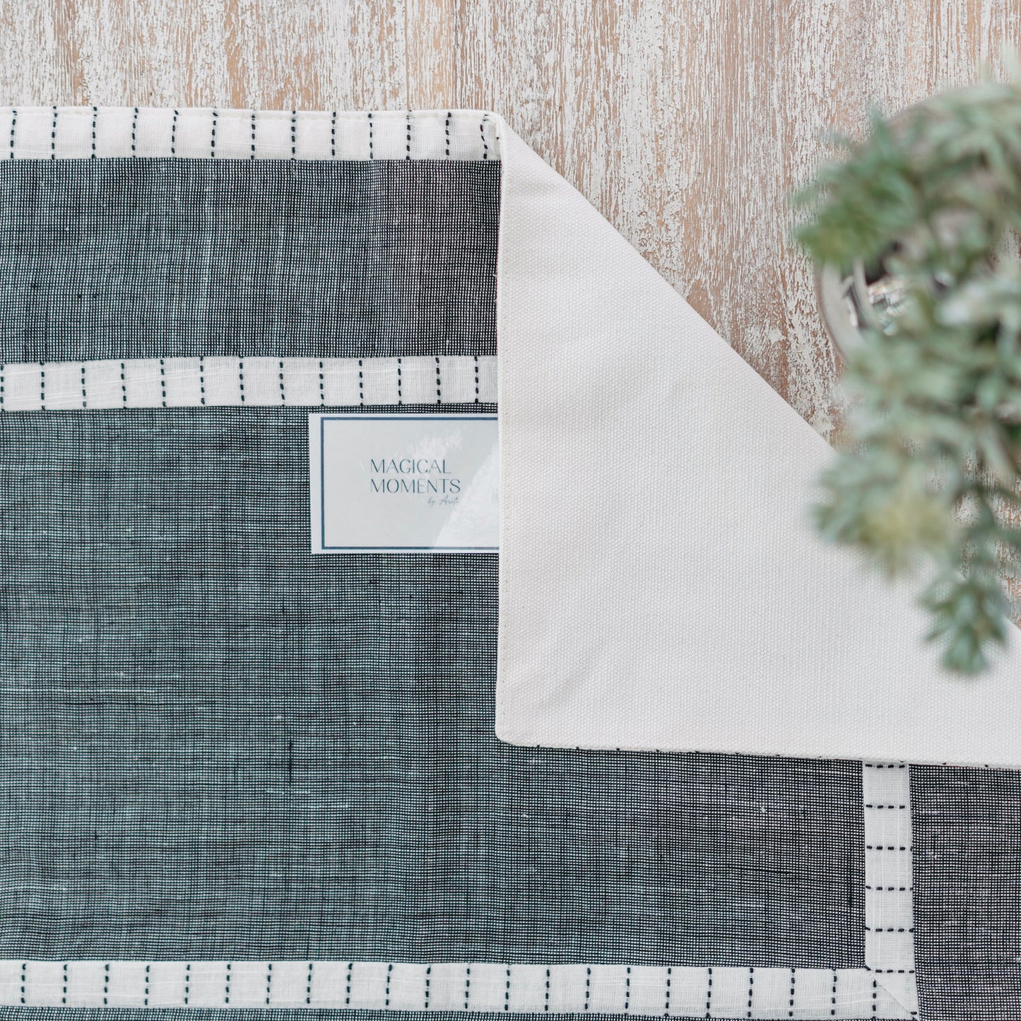 Grey Cotton Placemats with Striped Double Borders